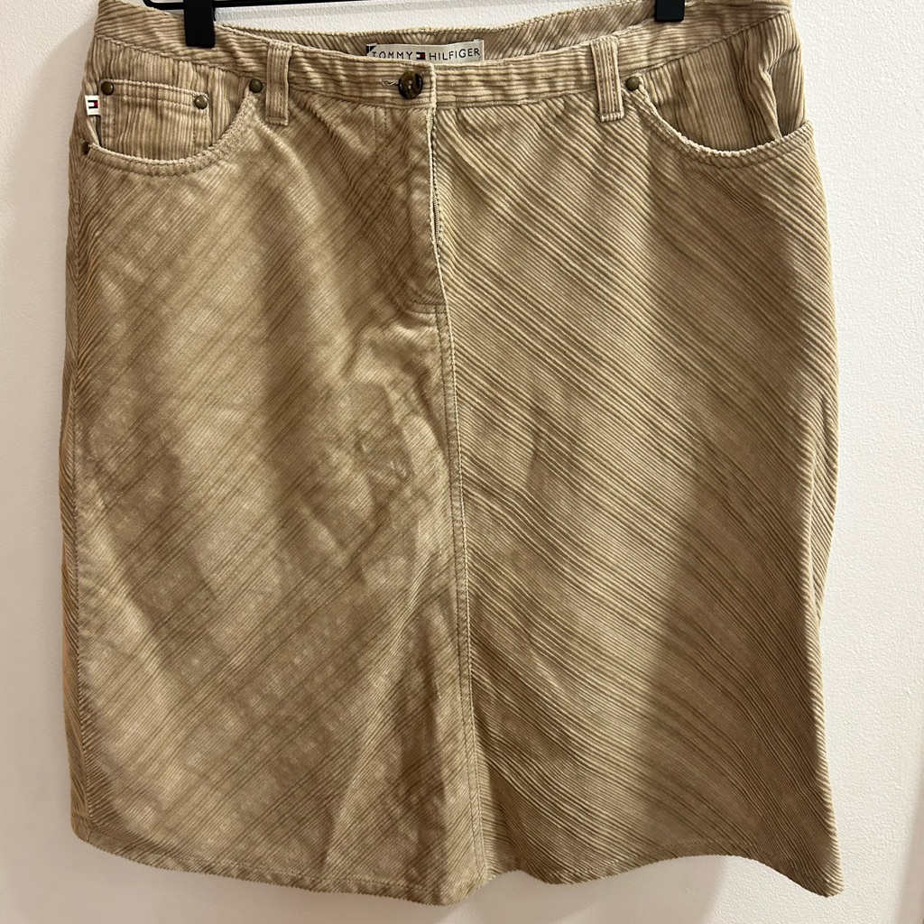 Tommy Hilfiger Womens Tan Corduroy Skirt Size 8 Pockets Length At Knee